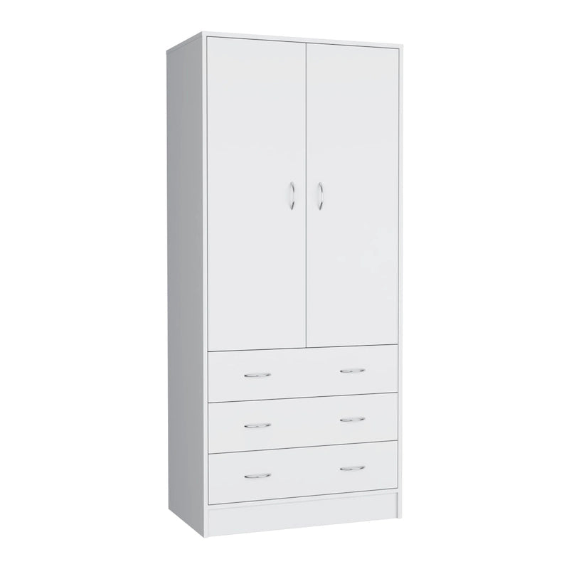Armoire moderne à deux portes de 19 avec 3 tiroirs et 1 tringle à vêtements pour chambre