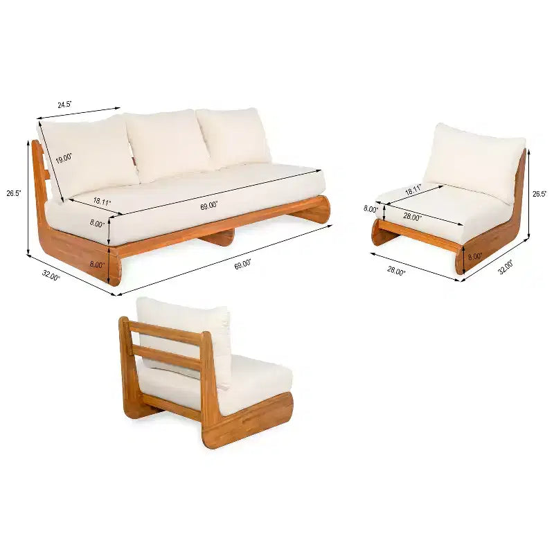 Christopher Knight Home Tavriel moderne Sitzgruppe im Mid-Century-Stil für die Terrasse aus Akazienholz mit 5 Sitzplätzen und dicken Kissen, Tisch nicht enthalten