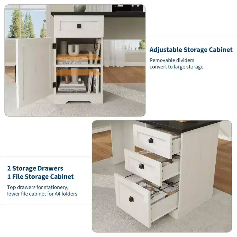 Scrivania direzionale angolare in stile rustico 60 a L, scrivania angolare per ufficio domestico con cassetto portadocumenti, mobile contenitore e ripiano regolabile