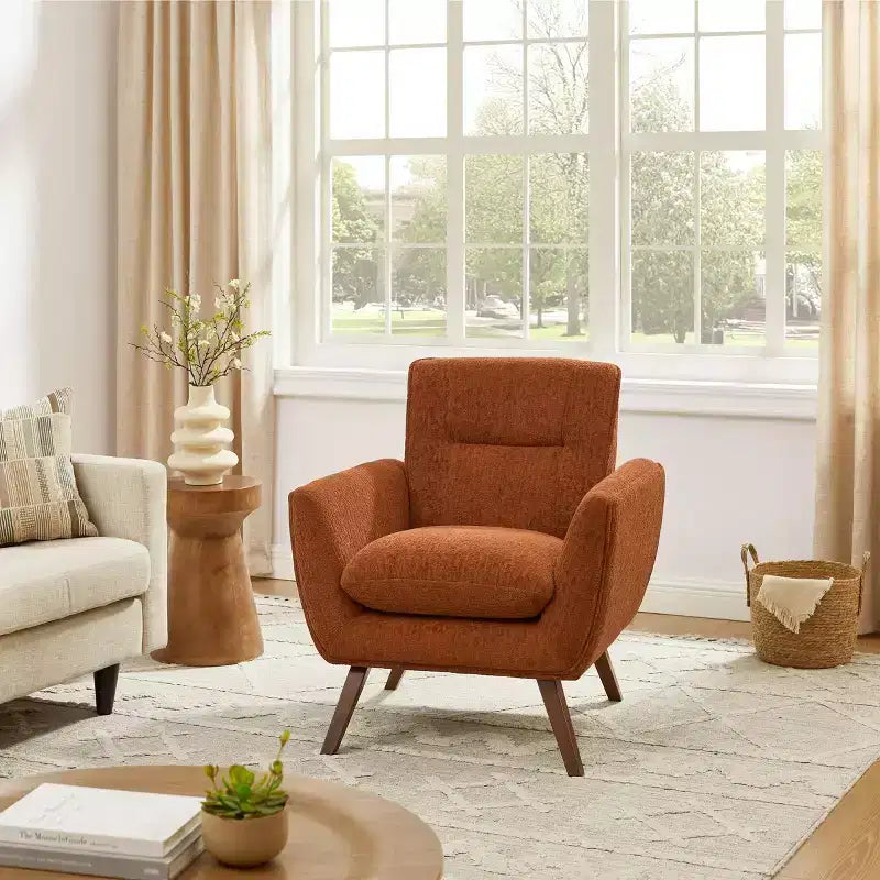 Fauteuil d'appoint confortable en flanelle jacquard Art Leon avec pieds en bois