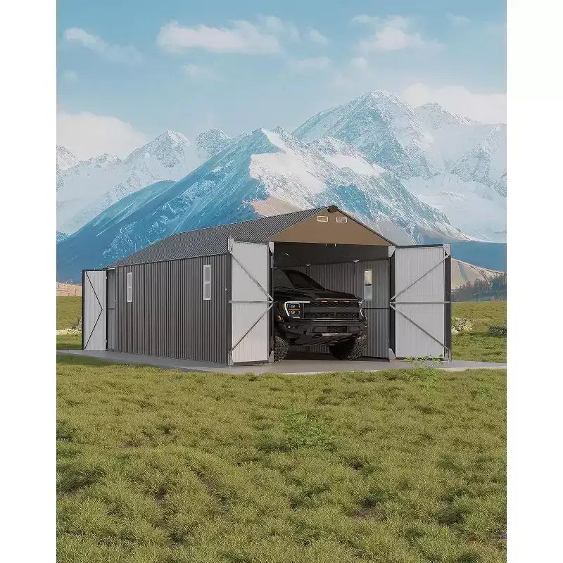 12x25FT volledig gesloten metalen carport met verticaal dak en stalen frame