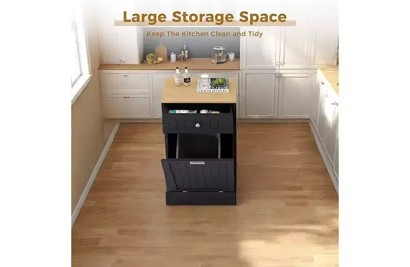 COZONY Holzschrank für Mülltrennung mit versteckter Schublade, freistehender, haustiersicherer Küchenabfalleimerhalter, platzsparendes Design