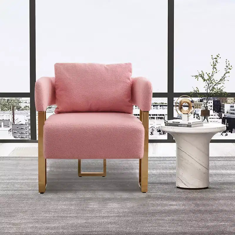 Set van 2 moderne gestoffeerde fauteuils met gouden metalen poten voor woonkamer, slaapkamer of kantoor