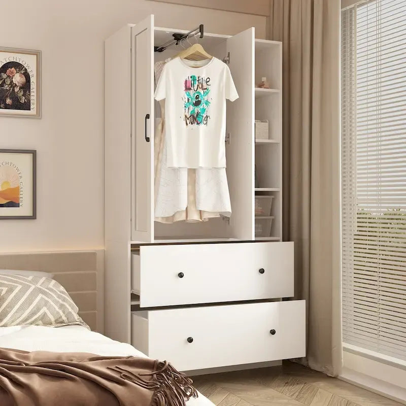 Kleiderschrank mit Spiegel und verstellbarem Kleiderstangenbereich, platzsparend