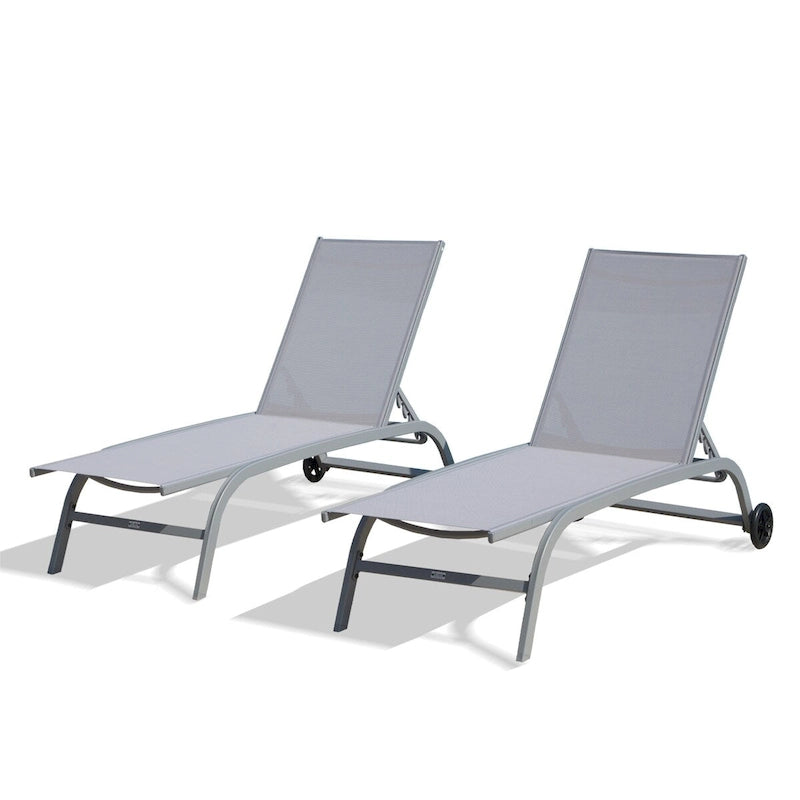 Set aus 2 Chaiselongues, Liegestühle mit Rollen und 5 verstellbaren Positionen, Poolliegen (2 Liegestühle)