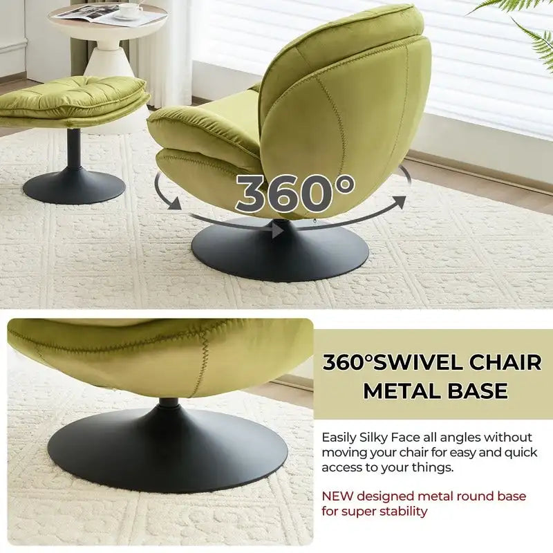 Fluwelen draaifauteuil met voetenbank, ronde leesfauteuil met voetenbankset, 360 draaibaar, metalen frame