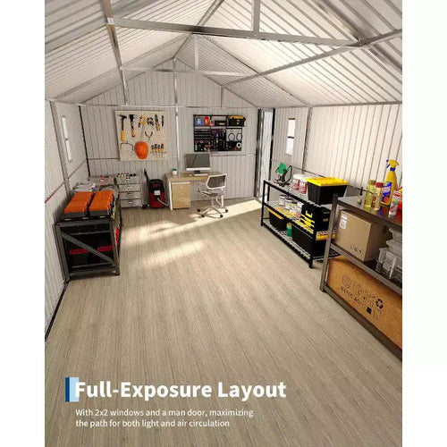 Carport in metallo completamente chiuso da 12x25FT, con tetto a falde verticali e struttura in acciaio