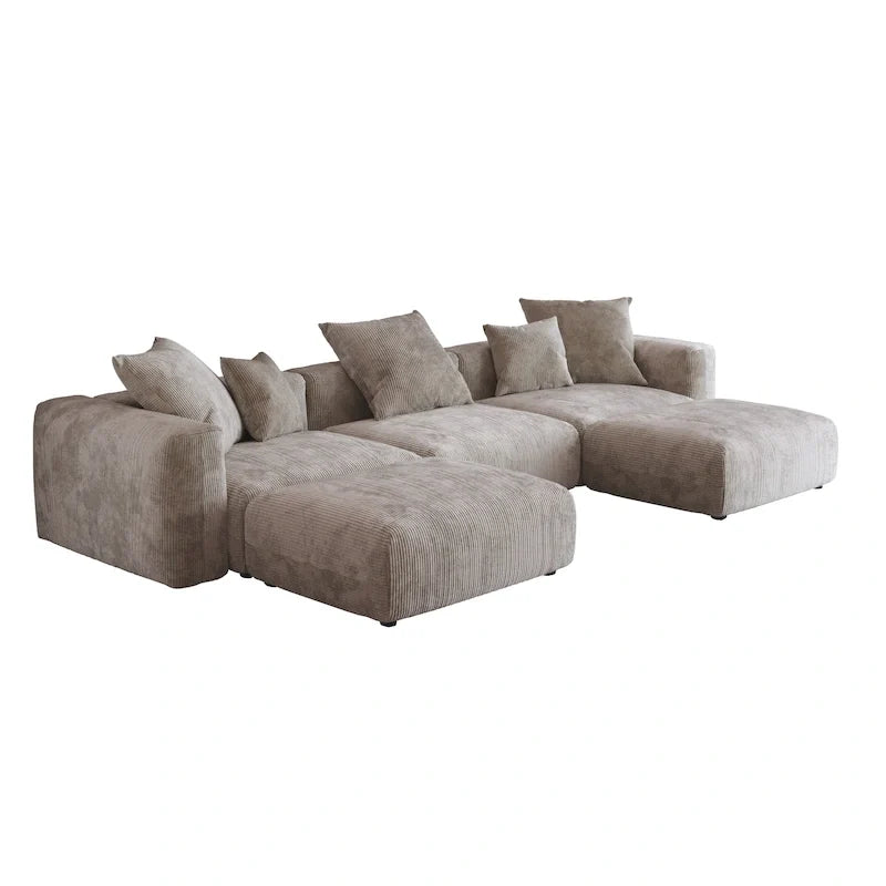 Canapé modulable d’angle de 141.73, canapé en velours côtelé en U avec poufs