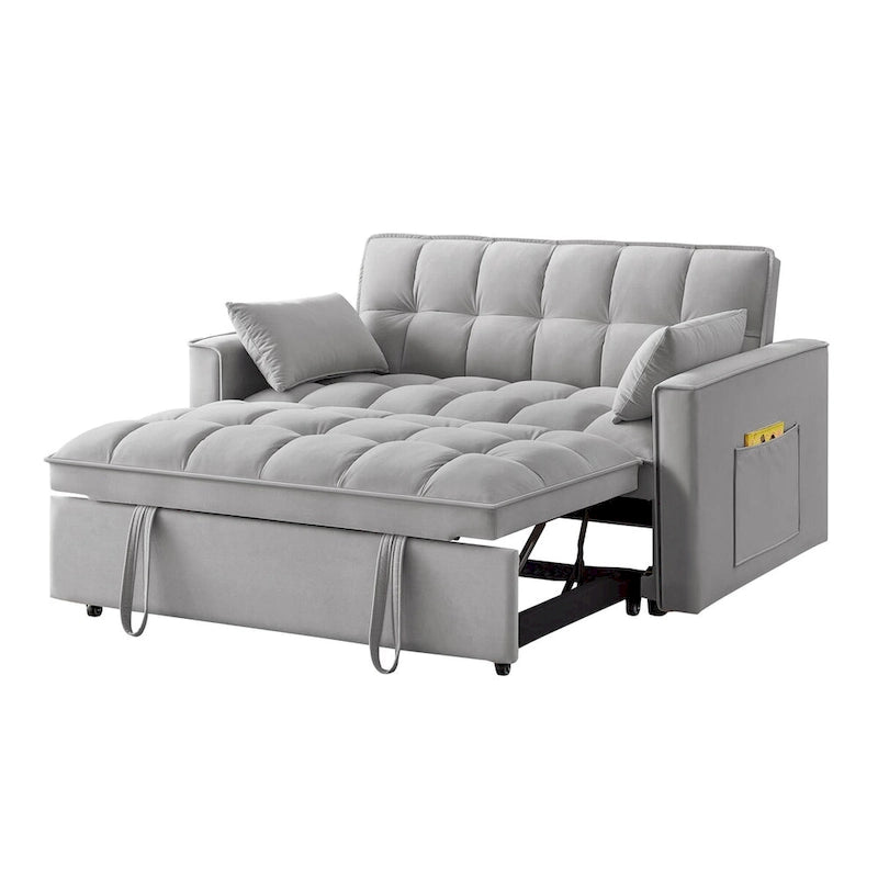4-in-1-Zweisitzer-Schlafsofa mit Armlehnen und Aufbewahrungstaschen, multifunktionales, getuftetes Ausziehsofa mit verstellbarer Rückenlehne