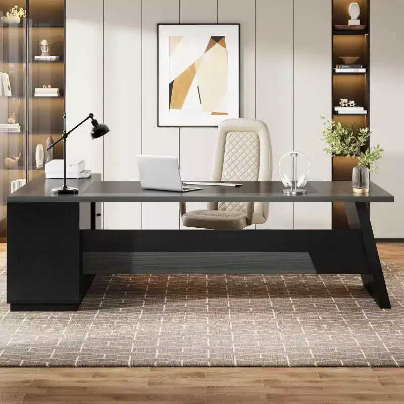 Moderner Lantine-Chefschreibtisch in L-Form, 78 L, mit Schubladen und seitlichem Aktenschrank
