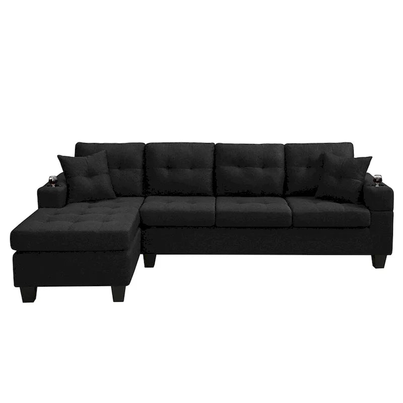 Wohnzimmer-Ecksofa mit L-förmiger Chaiselongue und Becherhalter
