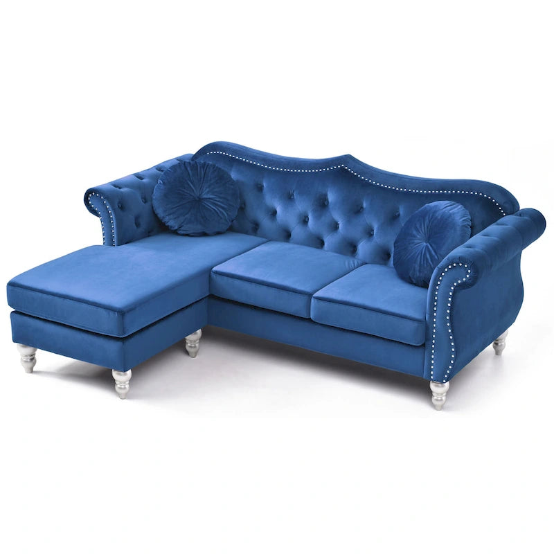 Hollywood-fluwelen bank met omkeerbare chaise longue