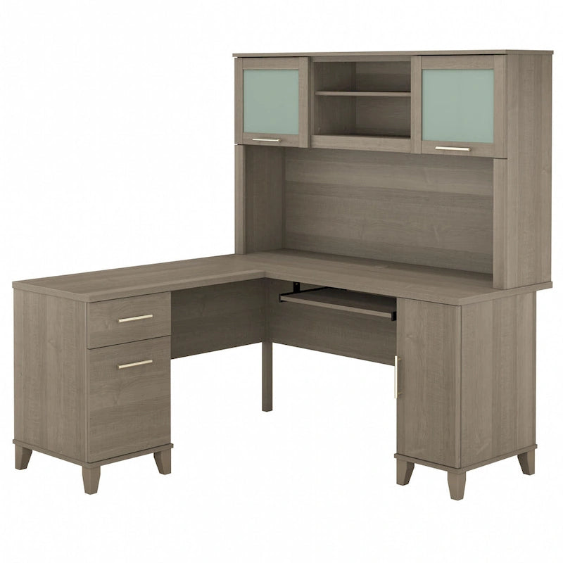 Bush Furniture Somerset 60W L-förmiger Schreibtisch mit Aufsatzregal