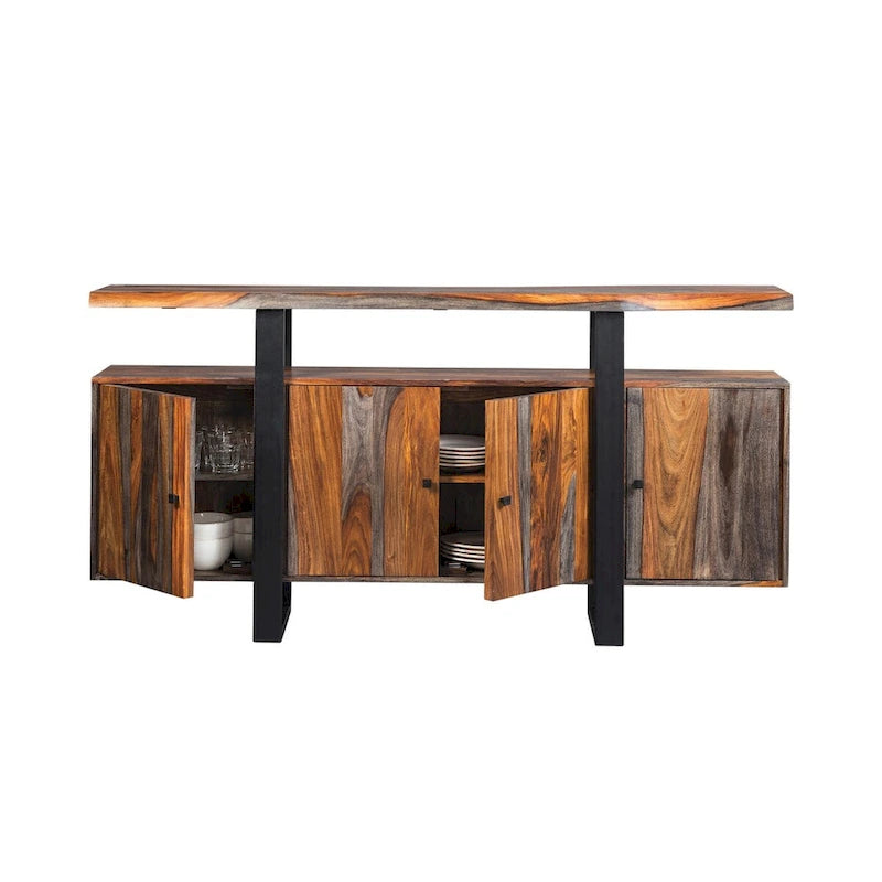 Kappelman Sideboard mit 4 Türen aus grauem Sheeshamholz und schwarzem Holz
