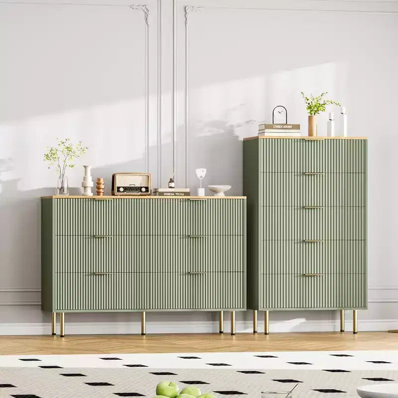 COZONY ladekast met 6 laden en geribbeld ontwerp, moderne houten opbergkast, brede ladekast voor slaapkamer, woonkamer en hal