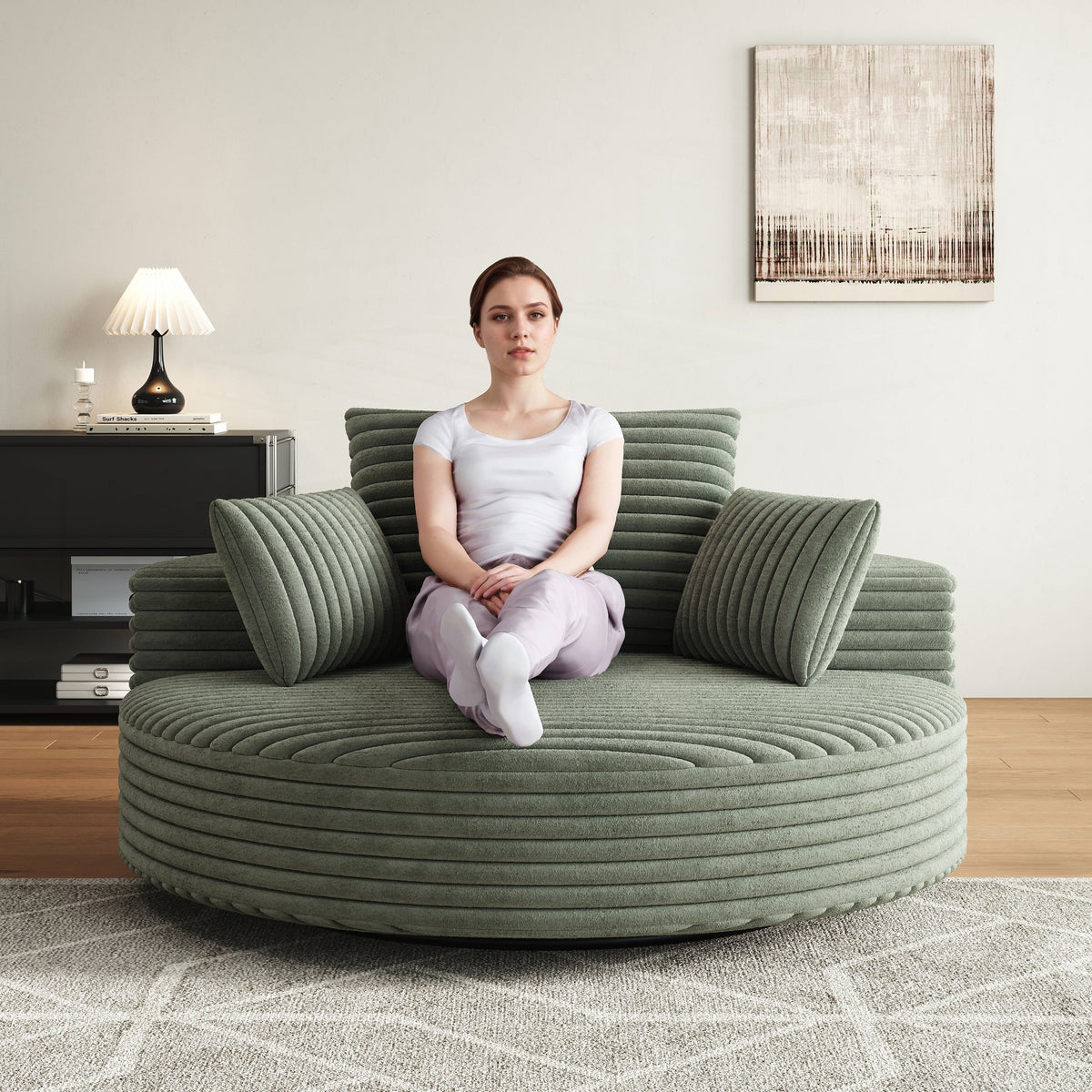 Einzelsessel mit Cord-Chenille-Bezug und Schaumstoffpolsterung, drehbar
