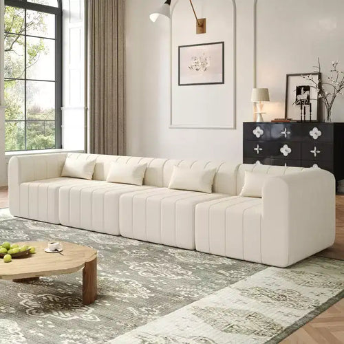 145.5 Modernes, umwandelbares Ecksofa, gepolstertes 4-Sitzer-Ecksofa mit komprimiertem Schwamm, Sofa in L-Form fürs Wohnzimmer - Panipeachy