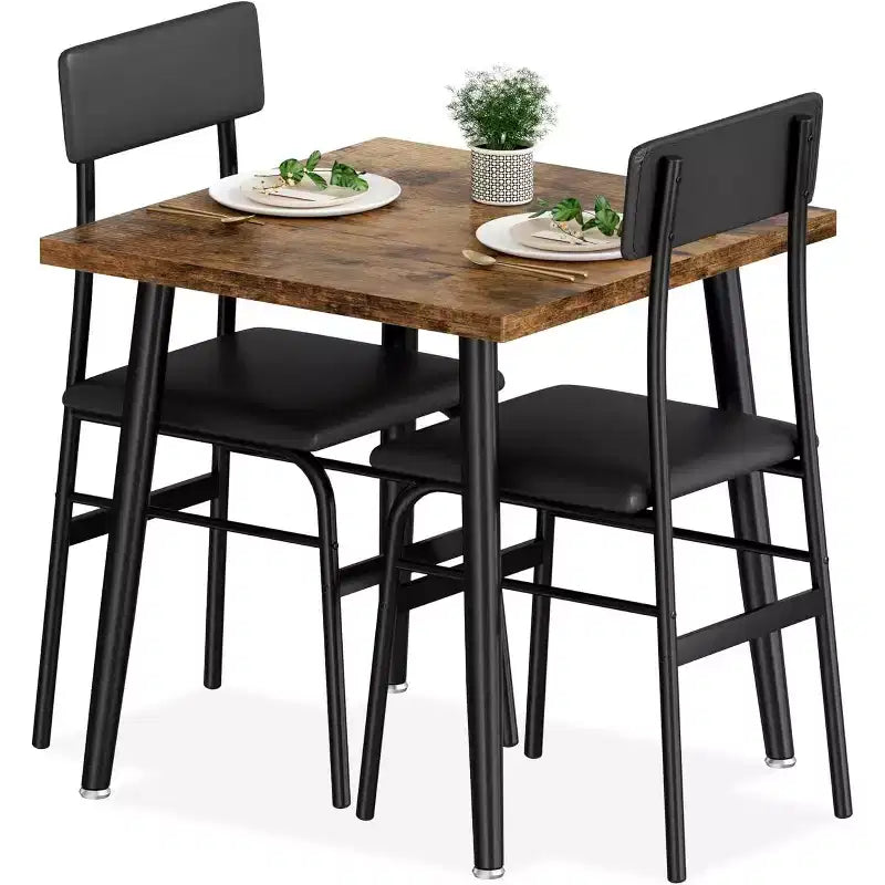 Kleiner Esszimmertisch für 2 Personen, 3-teiliges Küchentisch-Set mit 2 gepolsterten Stühlen, Frühstückstisch für kleine Räume, Esszimmer, Wohnung und Restaurant