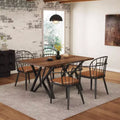 Set da pranzo da 5 pezzi con 4 sedie e tavolo rotondo/quadrato, nero+naturale/noce-ModernLuxe