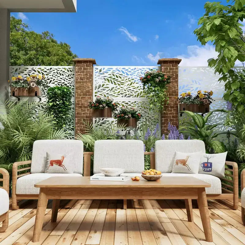 MAYEERTY privacyscherm van gegalvaniseerd staal voor binnen en buiten, vrijstaand decoratief scherm voor balkon en tuin, 1 stuk