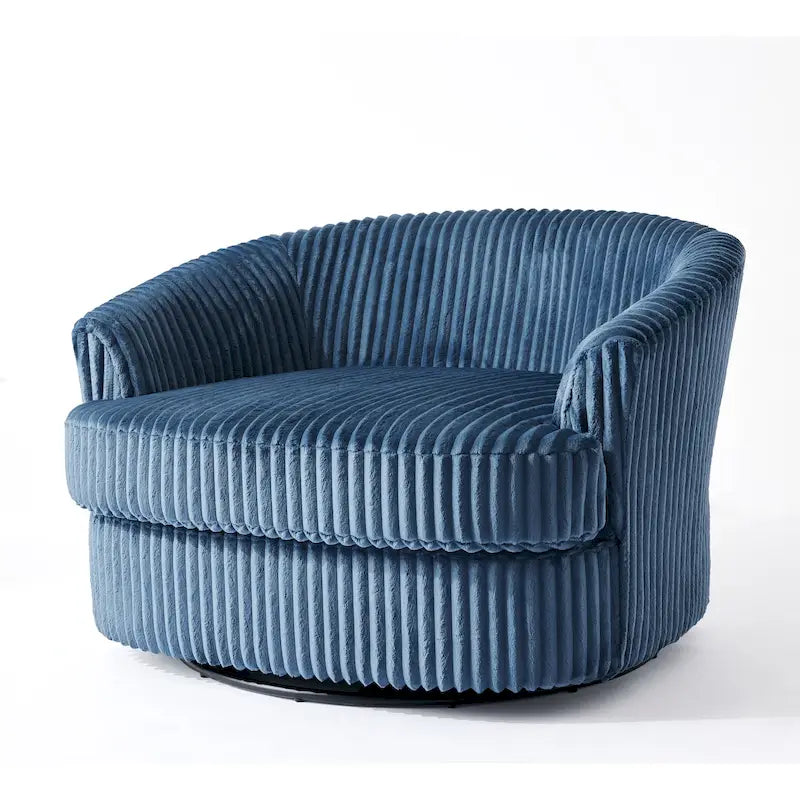 Fauteuil tonneau pivotant surdimensionné en velours côtelé moelleux, accoudoirs rentrés, 43 W
