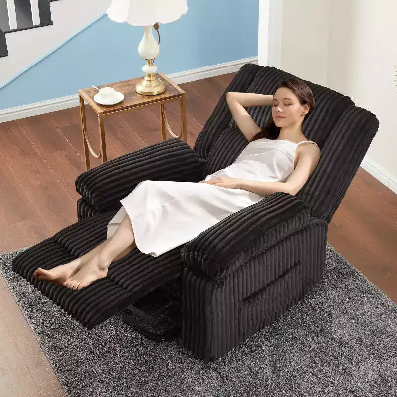 Fauteuil inclinable en velours côtelé, canapé inclinable manuel avec poignée, accoudoirs à plateau rembourré, rembourrage épais, poche latérale, salon, chambre, salle de cinéma maison, gris foncé