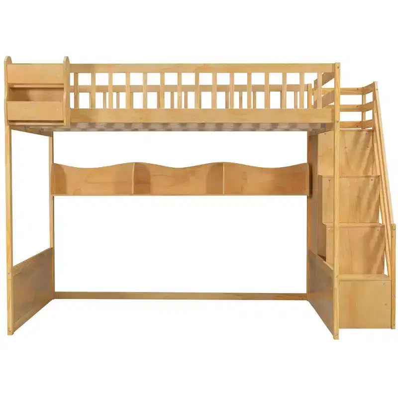 Hoogslaper voor queensize matras met trap, kledingkast en opbergplanken - MDF, 650 lb