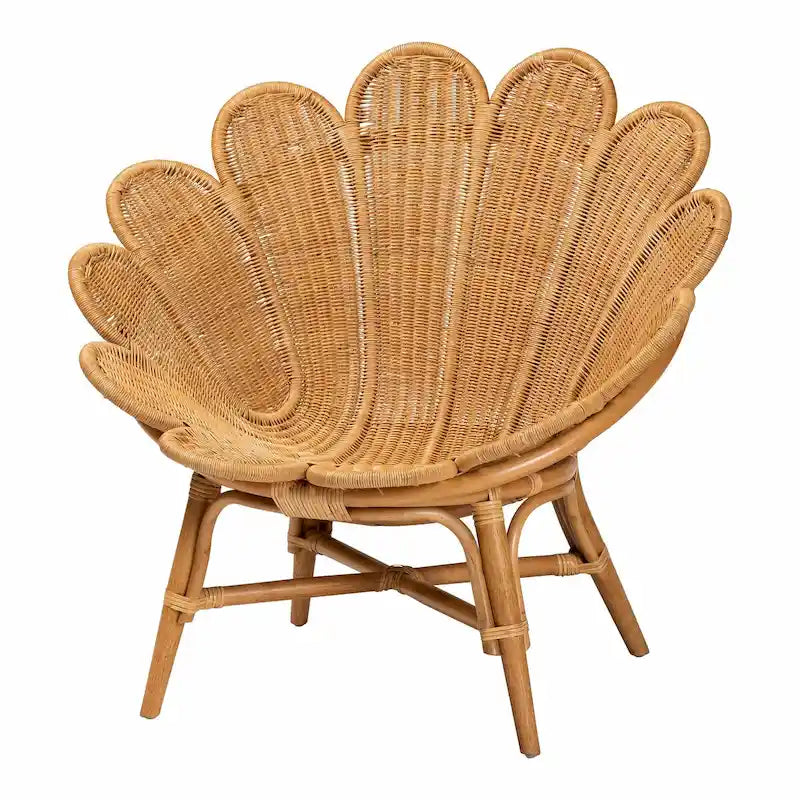Fauteuil fleuri d’appoint en rotin miel, style bohème Blossom