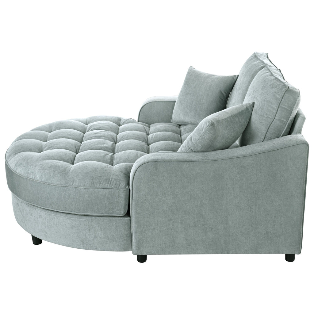 Chaiselongue-Schlafsofa aus Chenille, gepolstertes Sofa mit gesteppter Rückenlehne und 2 abnehmbaren Kissen für das Wohnzimmer