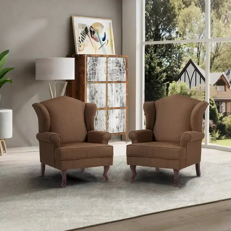 Set di 2 poltrone tradizionali con schienale ad ali, imbottite