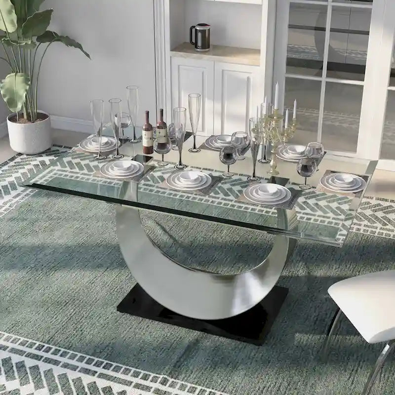 Heer Modern Black Steel U-shaped Pedestal 7-Piece Dining Set by Furniture of America