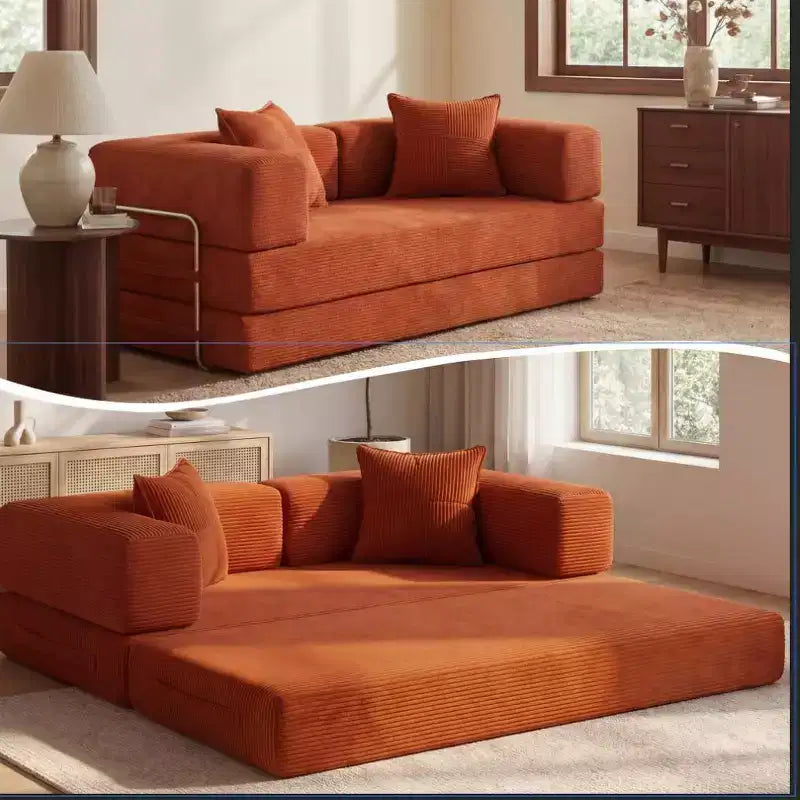 Dyonery 65-Zoll-Fünf-in-eins-Klappsofabett für den Boden, zum Doppelbett-Sofabett umwandelbar, mit festem Metallrahmen, Cord