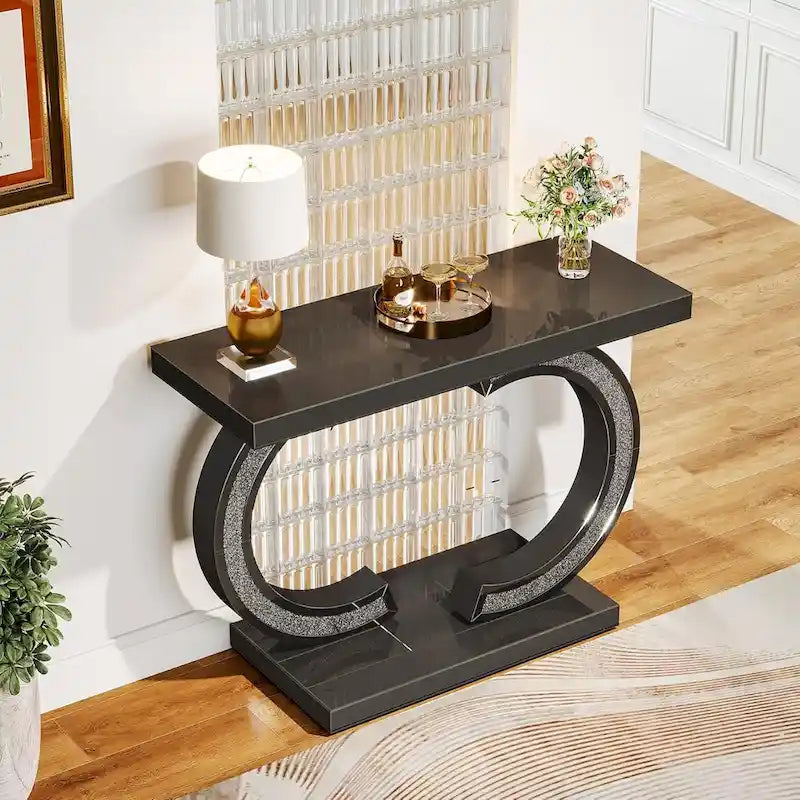 Console argentée, table d’entrée avec miroir de 39 pour l’entrée