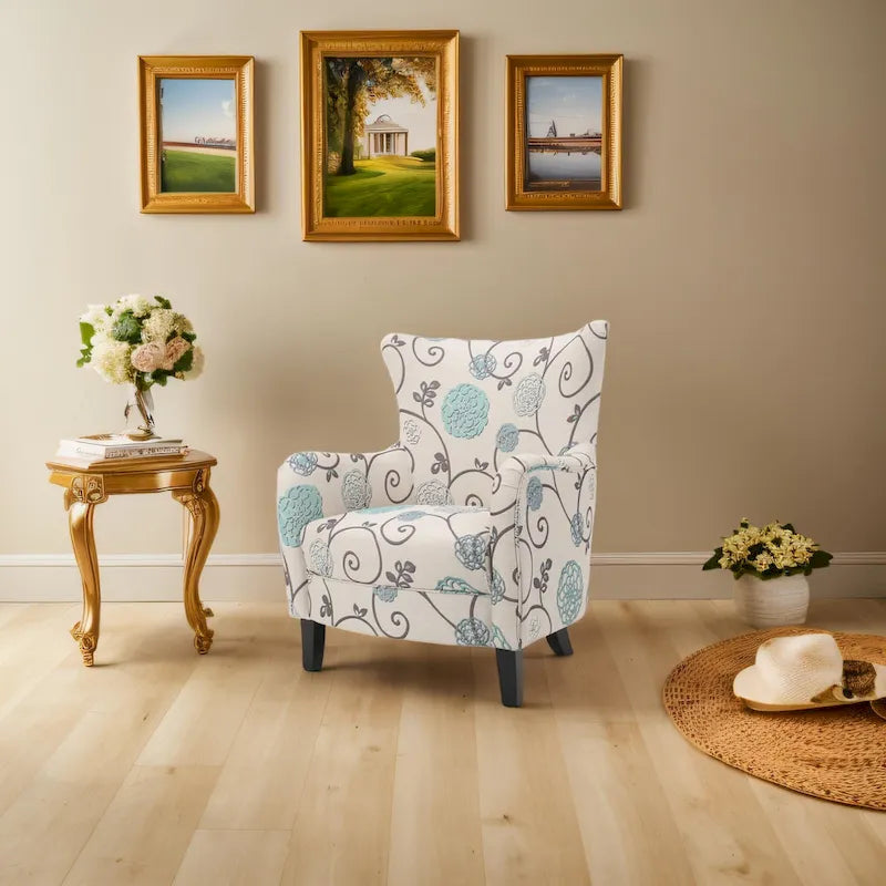 Moderne retro fauteuil met hoge rugleuning van 30.25 en houten poten voor de woonkamer