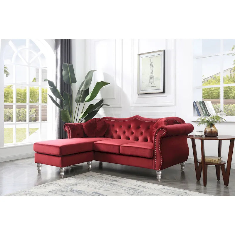 Hollywood-fluwelen bank met omkeerbare chaise longue