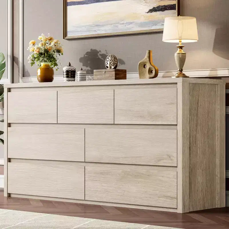Wide Modern 7-Drawer Dresser for Bedroom, Large Wooden Chest of Drawers with Storage Organizer for Living Room, Hallway & Entryway