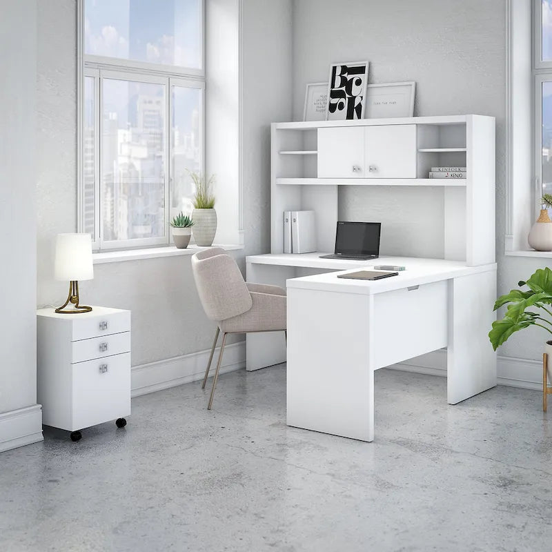 Bureau d’angle L Echo avec rehausse et tiroirs