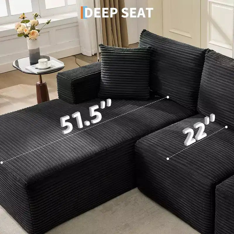 108 Modernes 3-Sitzer-Sofa, gepolstertes Sofa in L-Form mit Kissen, Sofa mit tiefer Sitzfläche, keine Montage erforderlich