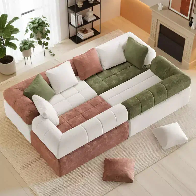 110.23 in. W modulares 4-Sitzer-Chenillesofa im Colorblock-Design mit geschwungenen Armlehnen
