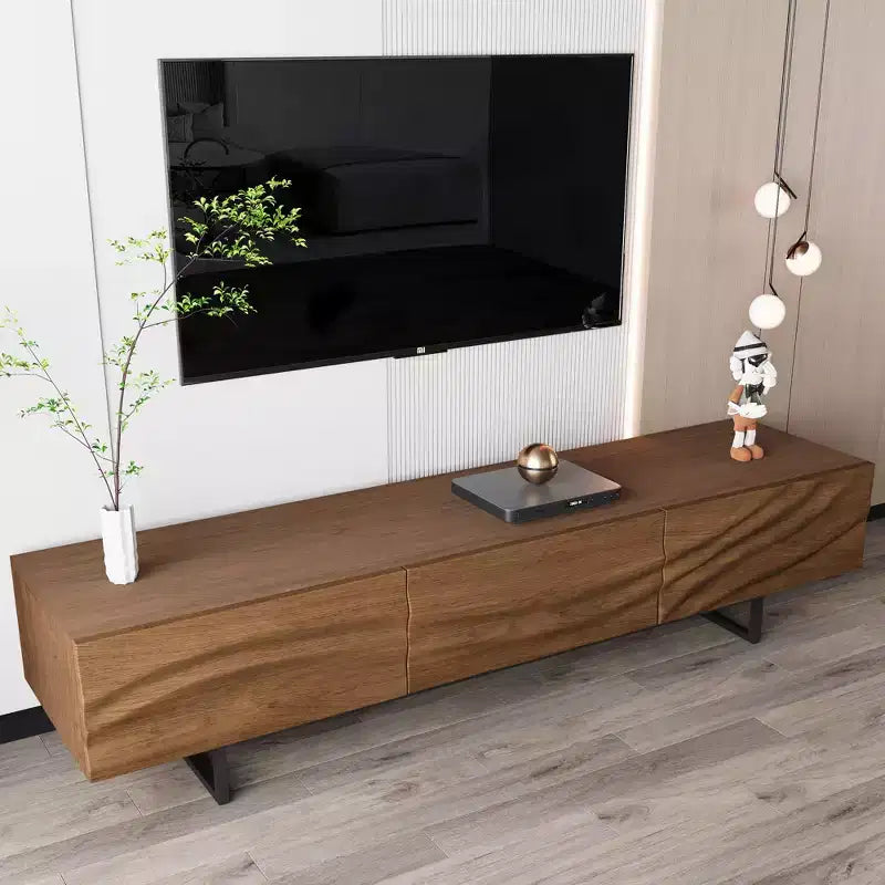 Meuble TV moderne de 82.83 pouces avec tiroirs en bois massif et aérations, meuble multimédia pour le salon