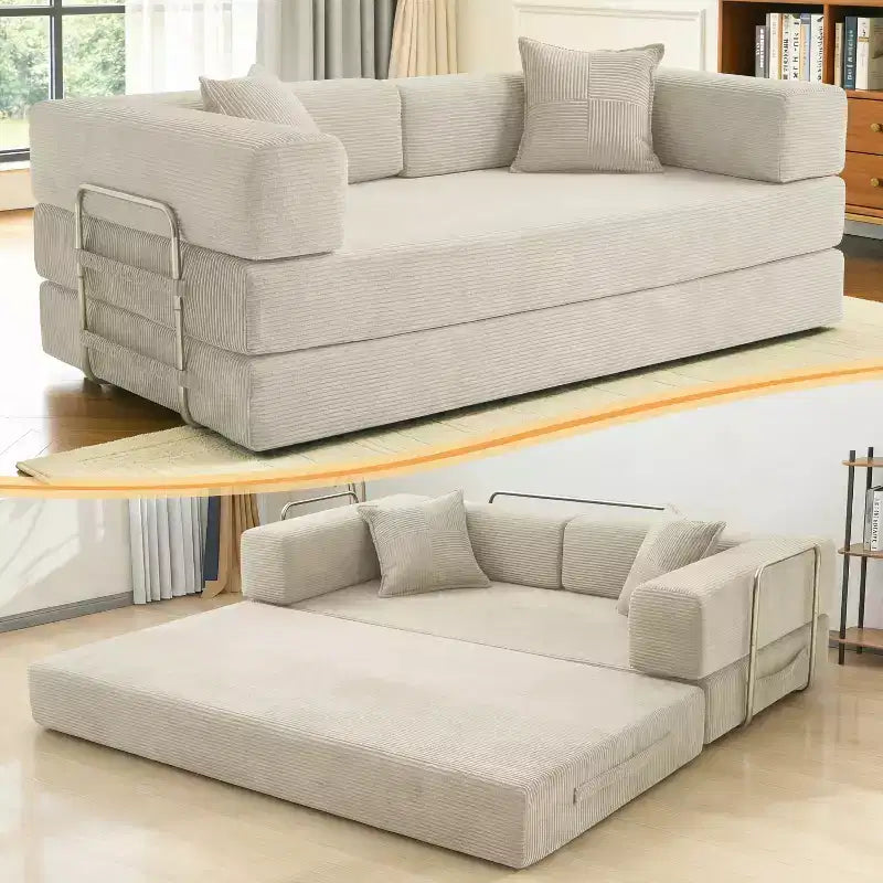 Dyonery 78 Klappsofabett, umwandelbares Cordsofa, Kingsize-Bodenschlafsofa, 4-in-1-DIY-Kombination, modulares Schlafsofa zum Ausklappen, bequemes Sofa.
