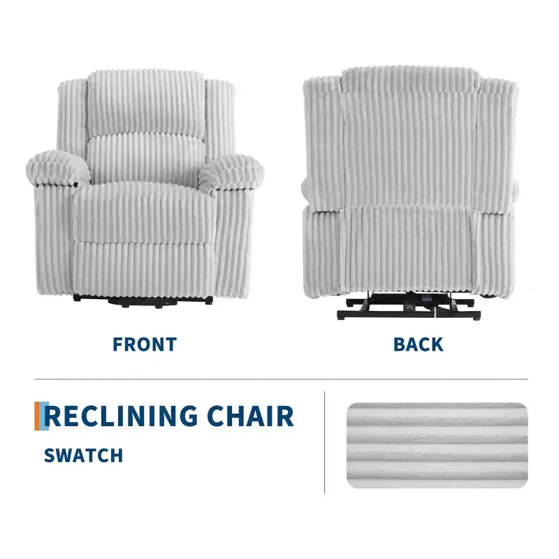 Fauteuil inclinable en velours côtelé, canapé inclinable manuel avec poignée, accoudoirs à plateau rembourré, rembourrage épais, poche latérale, salon, chambre, salle de cinéma maison, gris foncé