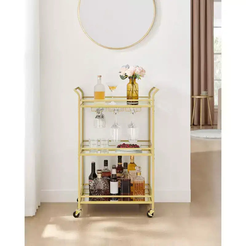 Carrello bar, carrello di servizio per bar domestico, piccolo carrello bar con 3 ripiani, portabottiglie e portabicchieri, carrello bar, 15 x 23.6 x 36.2 pollici