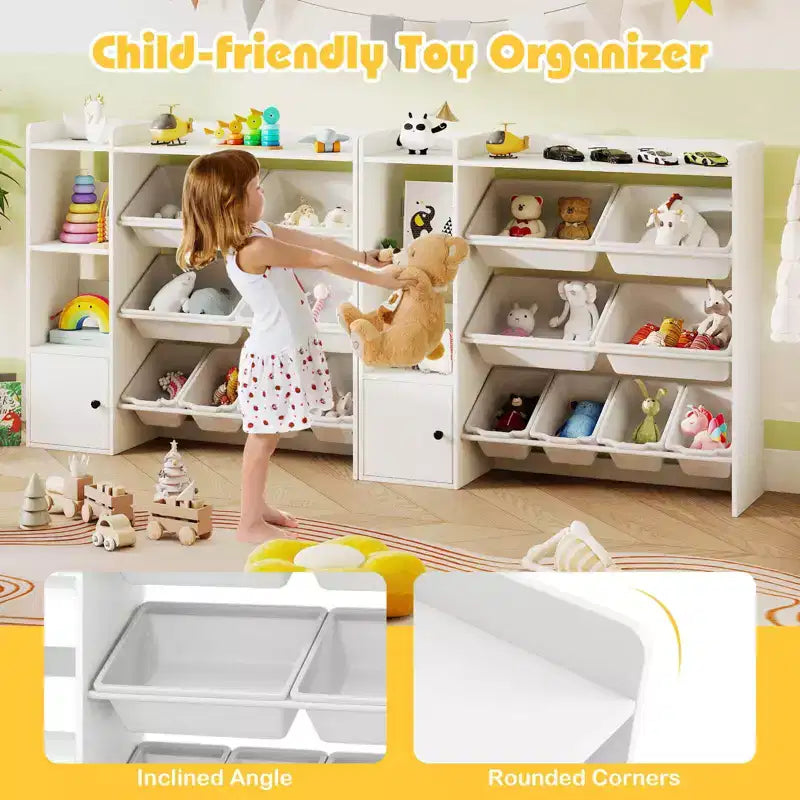Costway Spielzeugaufbewahrung und Bücherregal für Kinder, Bücherregal aus Holz mit 4 kleinen und 4 großen Boxen, Grau/Weiß