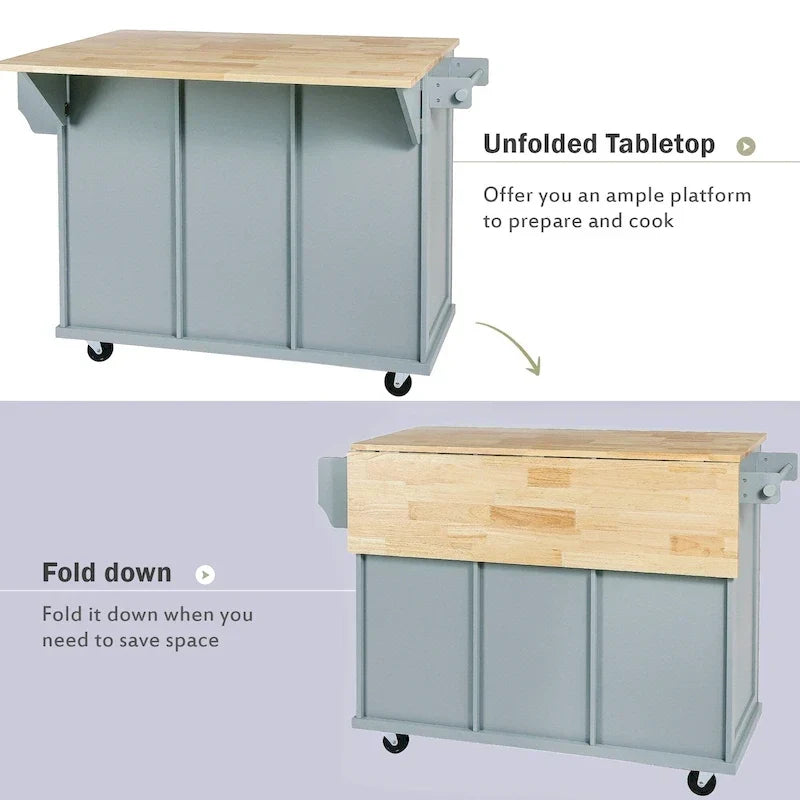 Îlot de cuisine portable à roulettes avec rangement