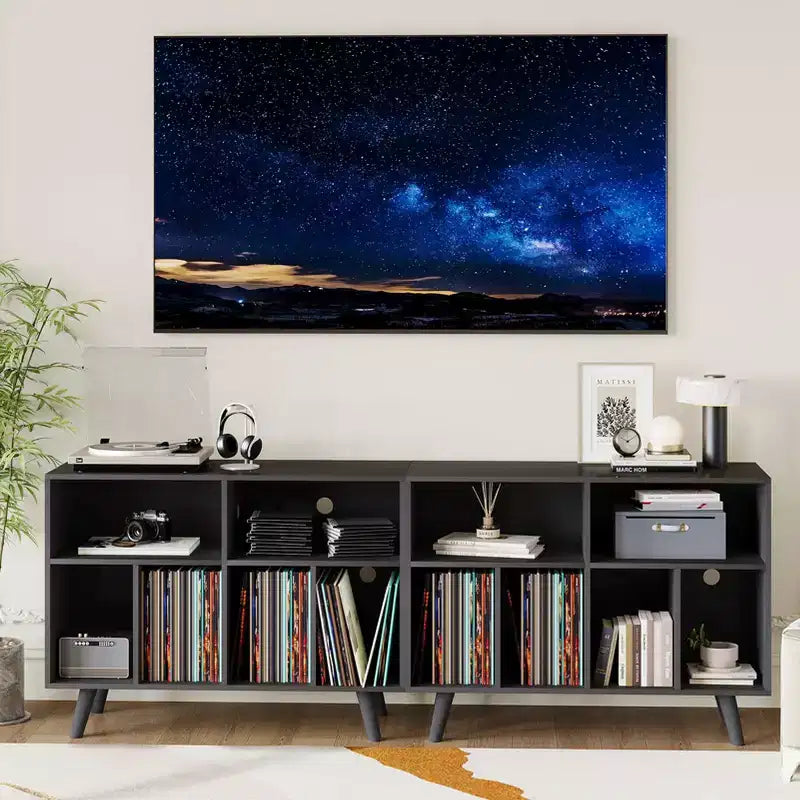COZONY platenspelermeubel met vinylopslag, decoratieve boekenkast en platenspelerstandaard van 39.5, geschikt voor maximaal 350 platen, voor de woonkamer