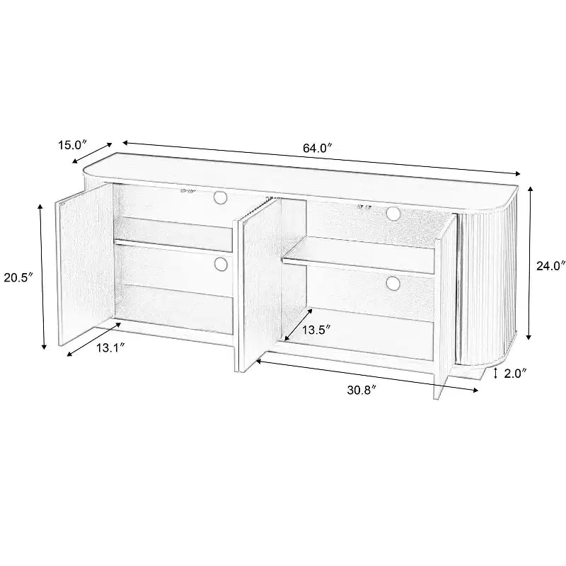 Buffet JVNOXK à grain de bois ondulé, rayures verticales, meuble TV, adapté à une chambre ou une entrée. Bois naturel, 64W  15D  24H