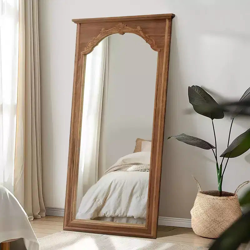 Miroir pleine longueur en bois massif avec gravure de fleurs de cerisier - 180x90x4cm (support non inclus)