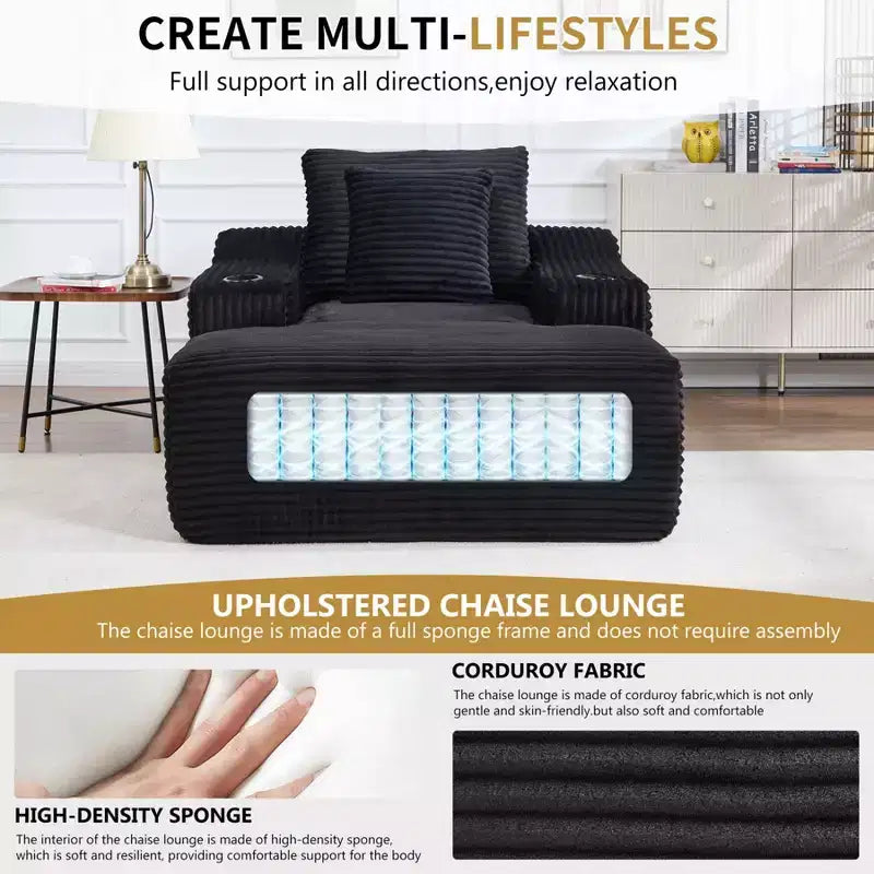 67 Chaise Lounge Chair, Indoor Sleeper Sofa Bed with 2 Pillows, Boneless Single Sofa Couch for Living Room, No Assembly Required