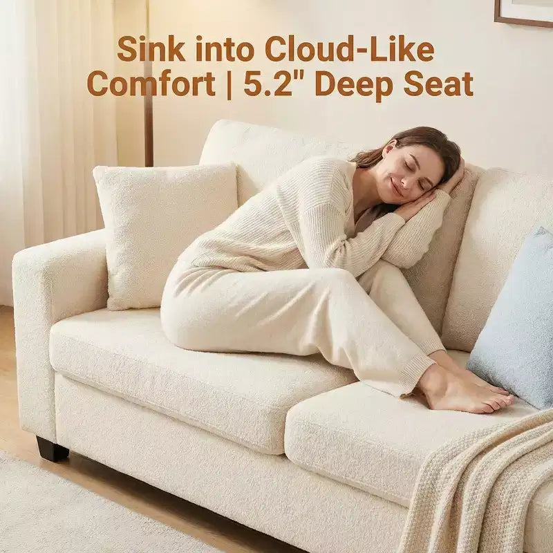 Modernes 3-Sitzer-Sofa, 83W, mit tiefer Sitzfläche, weichem Stoff, breiten Armlehnen und abnehmbarem, waschbarem Kissenbezug
